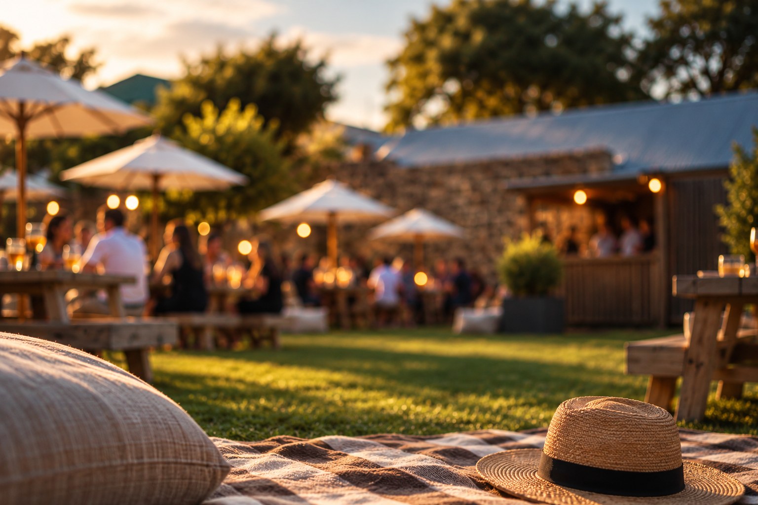 Picnic seating on the Lawn Bar lawn